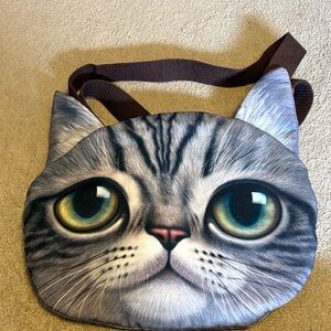 Gray Cat Face Crossbody Bag - Cute Pet-Themed Shoulder Purse